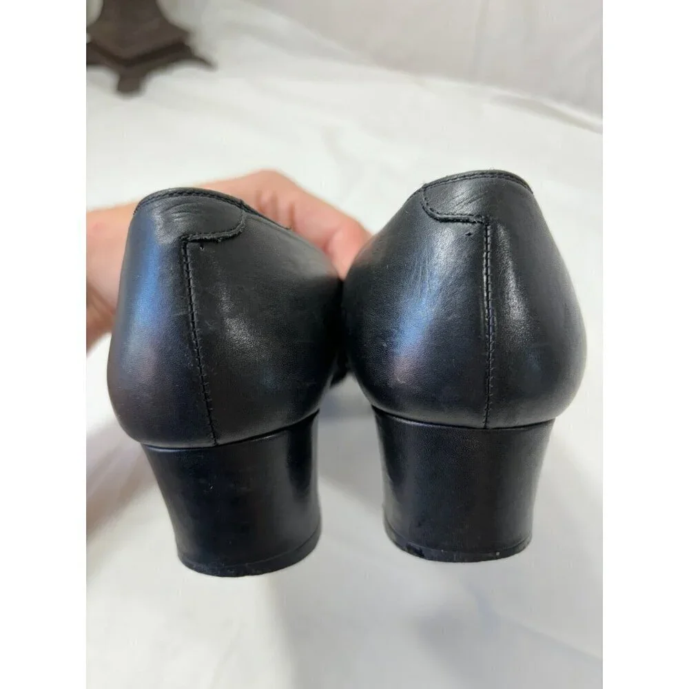 Yves Saint Laurent Black square bow Leather loafer Heels Buckle Size 5.5